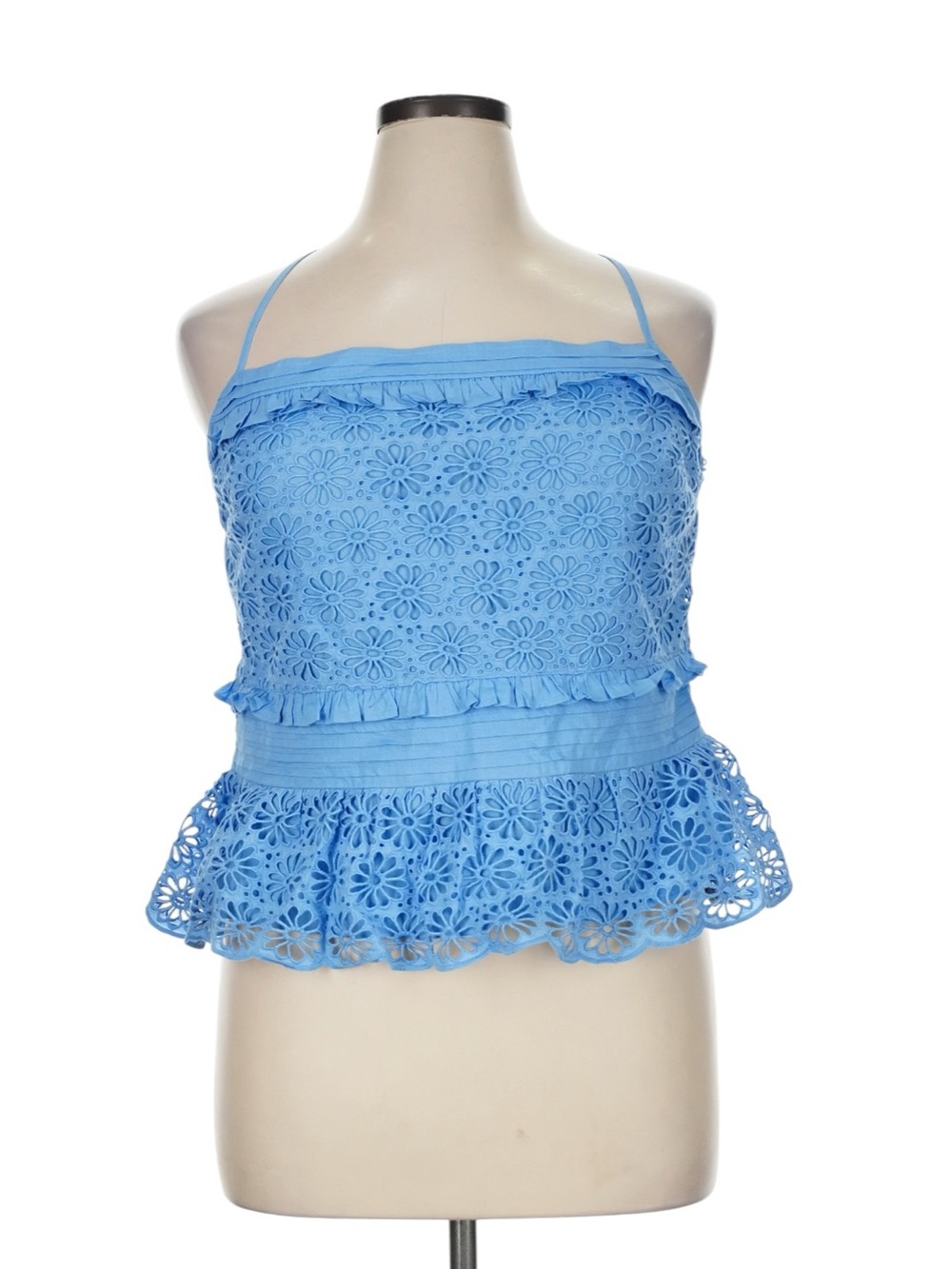 J. Crew Cross Back Smocked Waist Eyelet Top Size XL Blue Square Neckline NWT